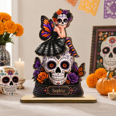 Sugar Skull Girl 2D Flat - Personalized Wooden Plaque - Halloween Decoration