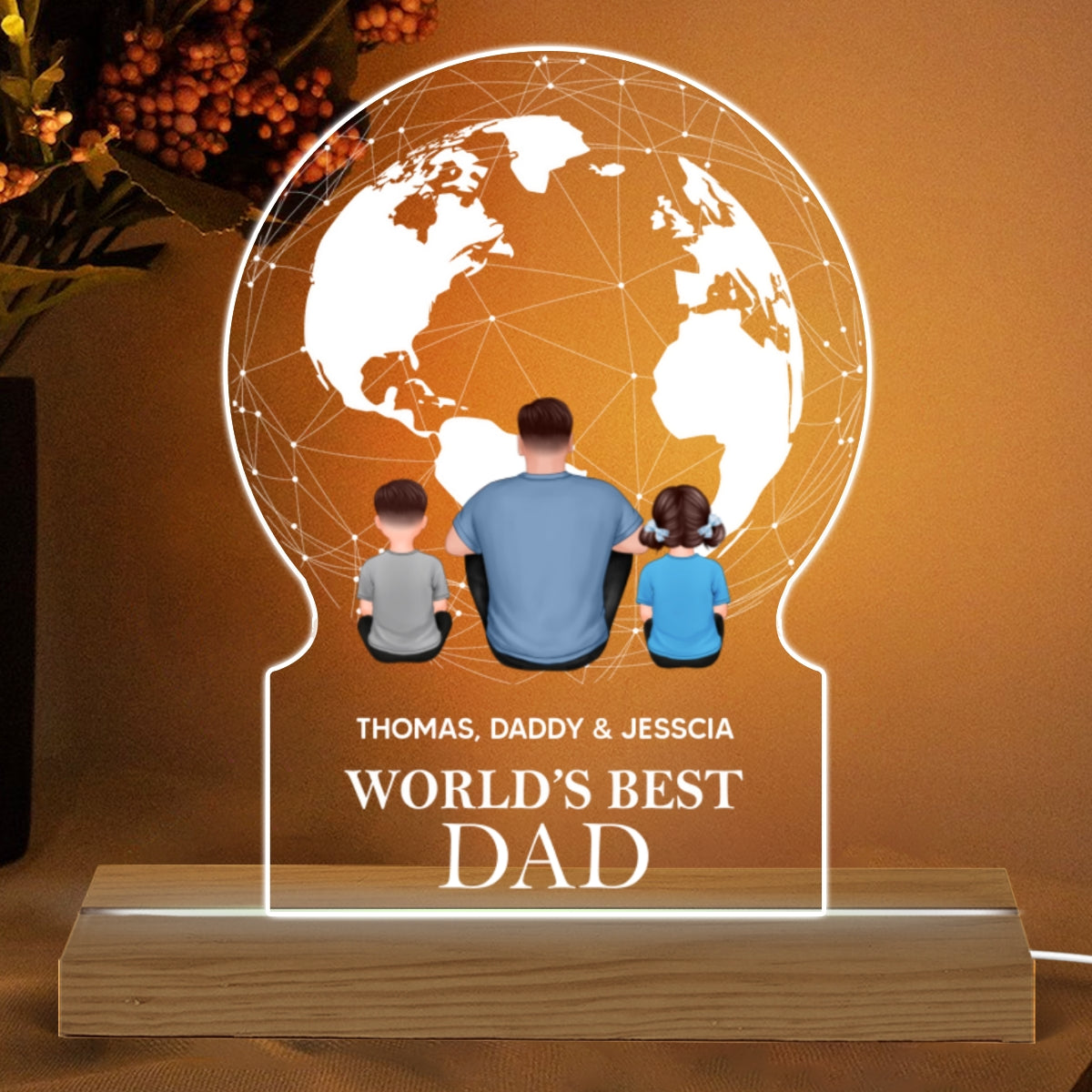 World‘s Best Dad Grandpa Sitting Back View Personalized Acrylic Custom Shape LED Night Light
