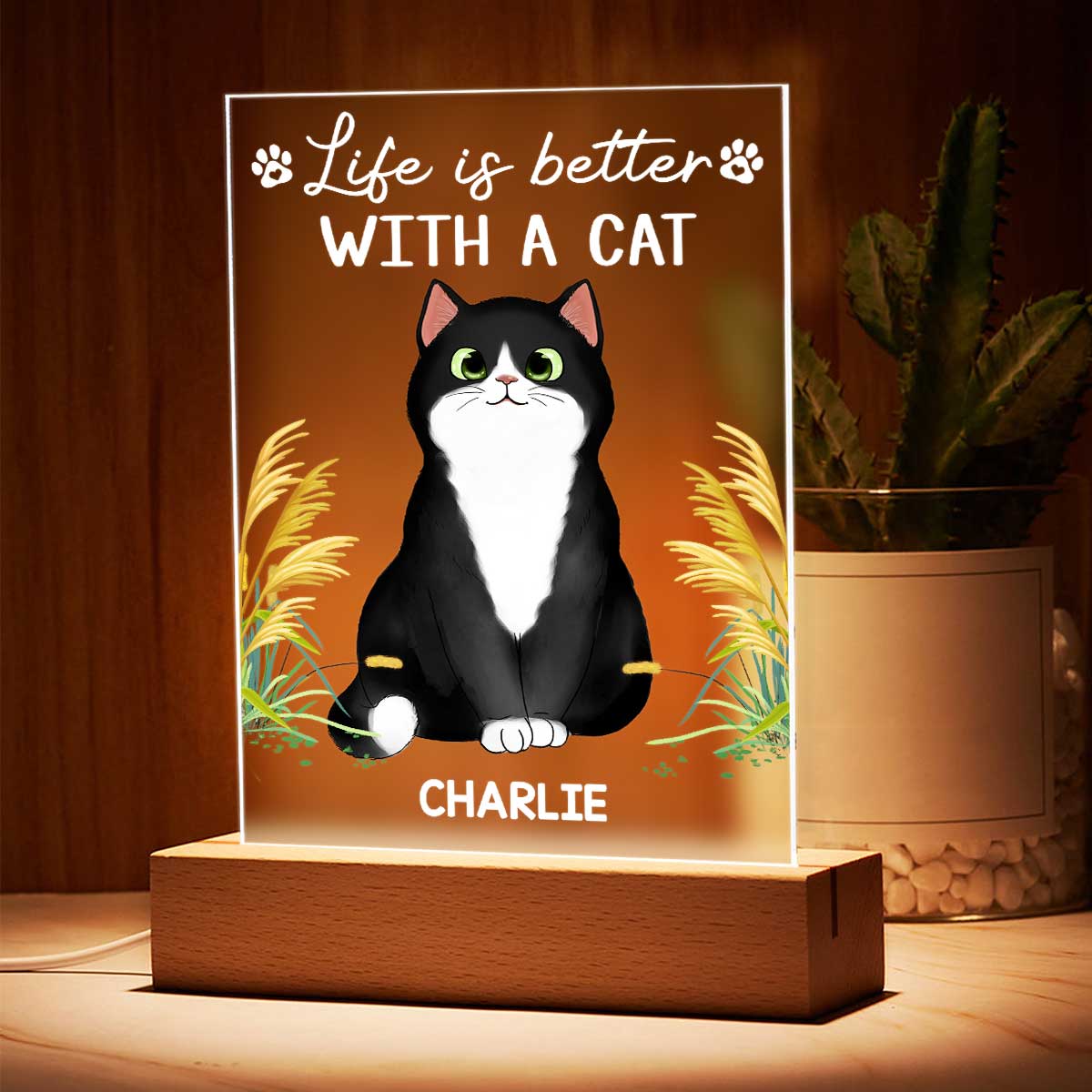 Life Is Better With Cats Cat Mom Personalized LED Night Light, Acrylic LED Lamp