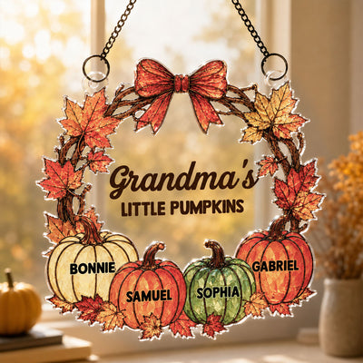 Grandma Little Pumpkins - Personalized Suncatcher - Fall Season Decoration