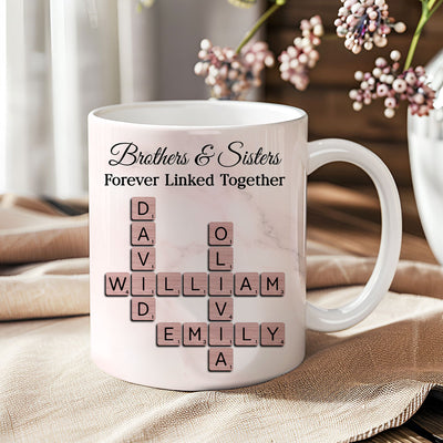 Brothers Sisters Forever Linked Together Crossword - Personalized Mug - Sentimental Gift for Siblings