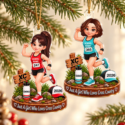 Just a Girl Who Loves Cross Country - Personalized Acrylic Ornament - Christmas Gift for Daughter, Granddaughter
