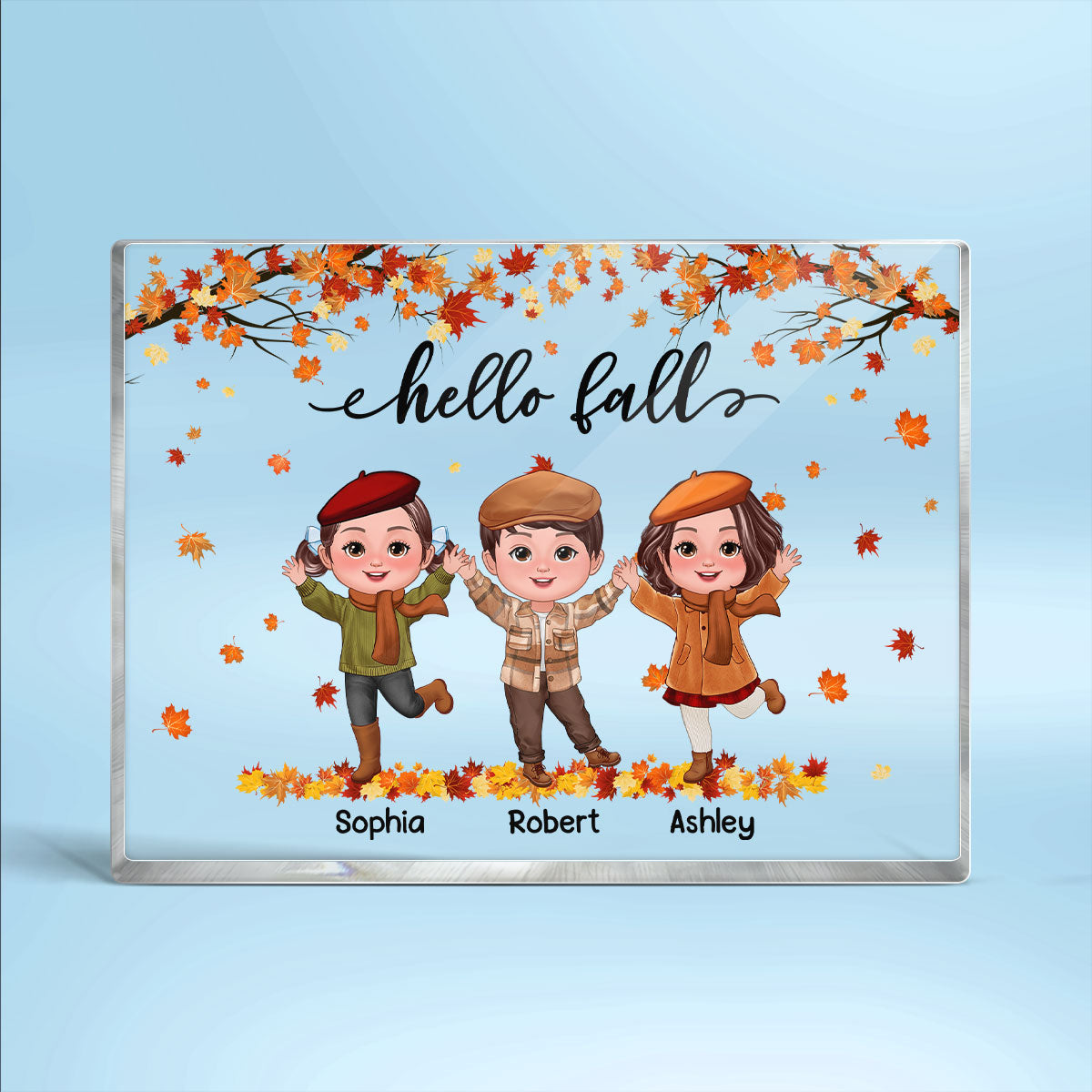 Fall Season Kids Playing Outdoor Personalized Rectangle Acrylic Block Plaque