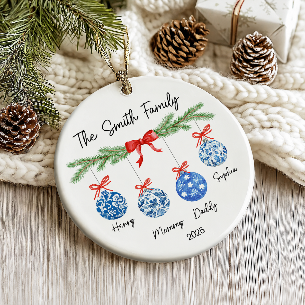 Family Chinoiserie Christmas Ornaments - Personalized Ceramic Ornament - Christmas Gift for Family