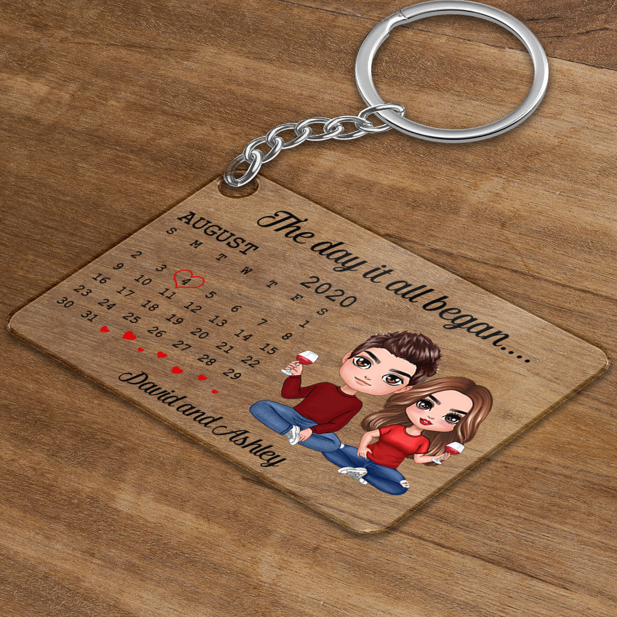 The Day Our Journey Began Couple Sitting Anniversary Date Calendar Personalized Acrylic Keychain