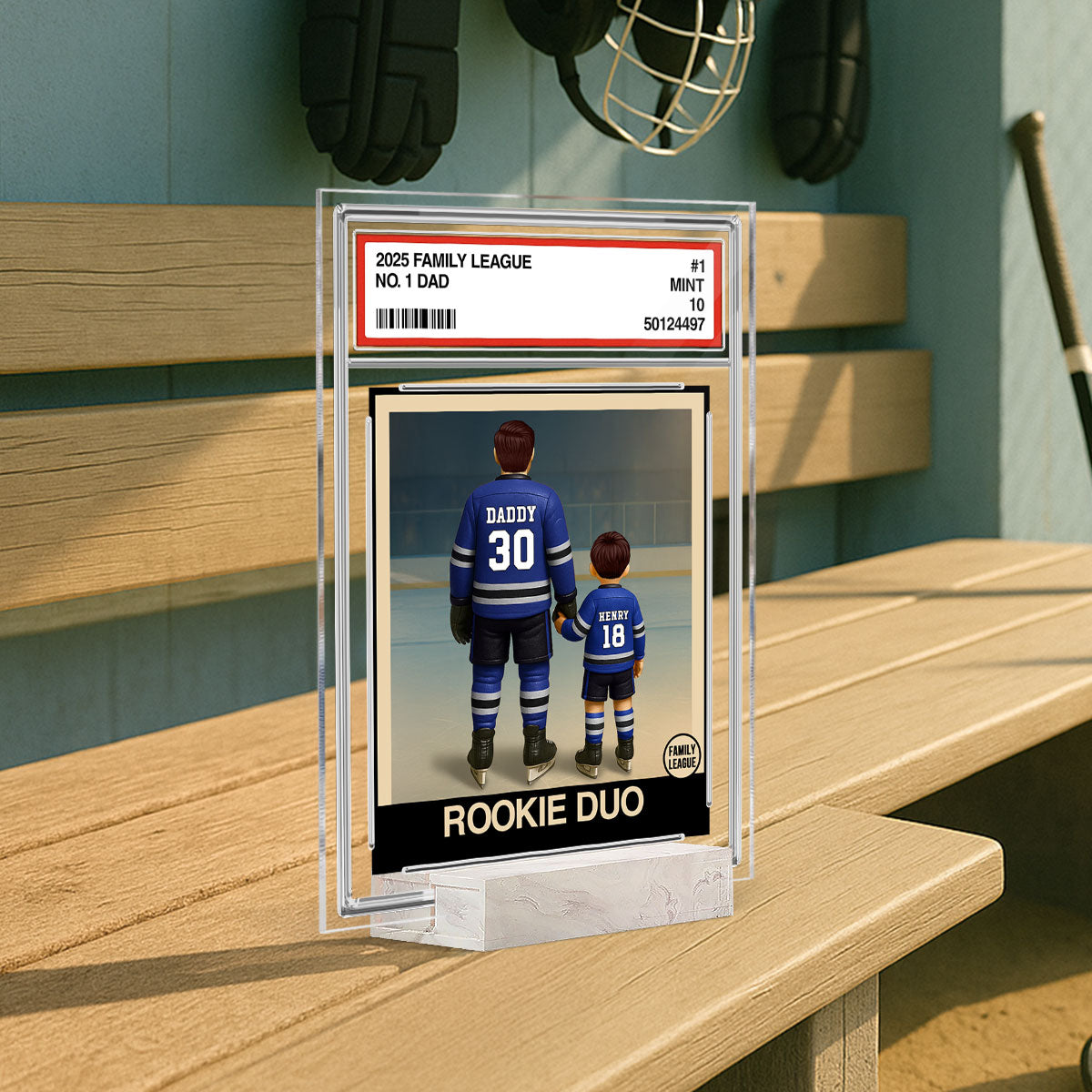 Hockey No. 1 Dad Man & Kids Trading Card Style Personalized Acrylic Plaque