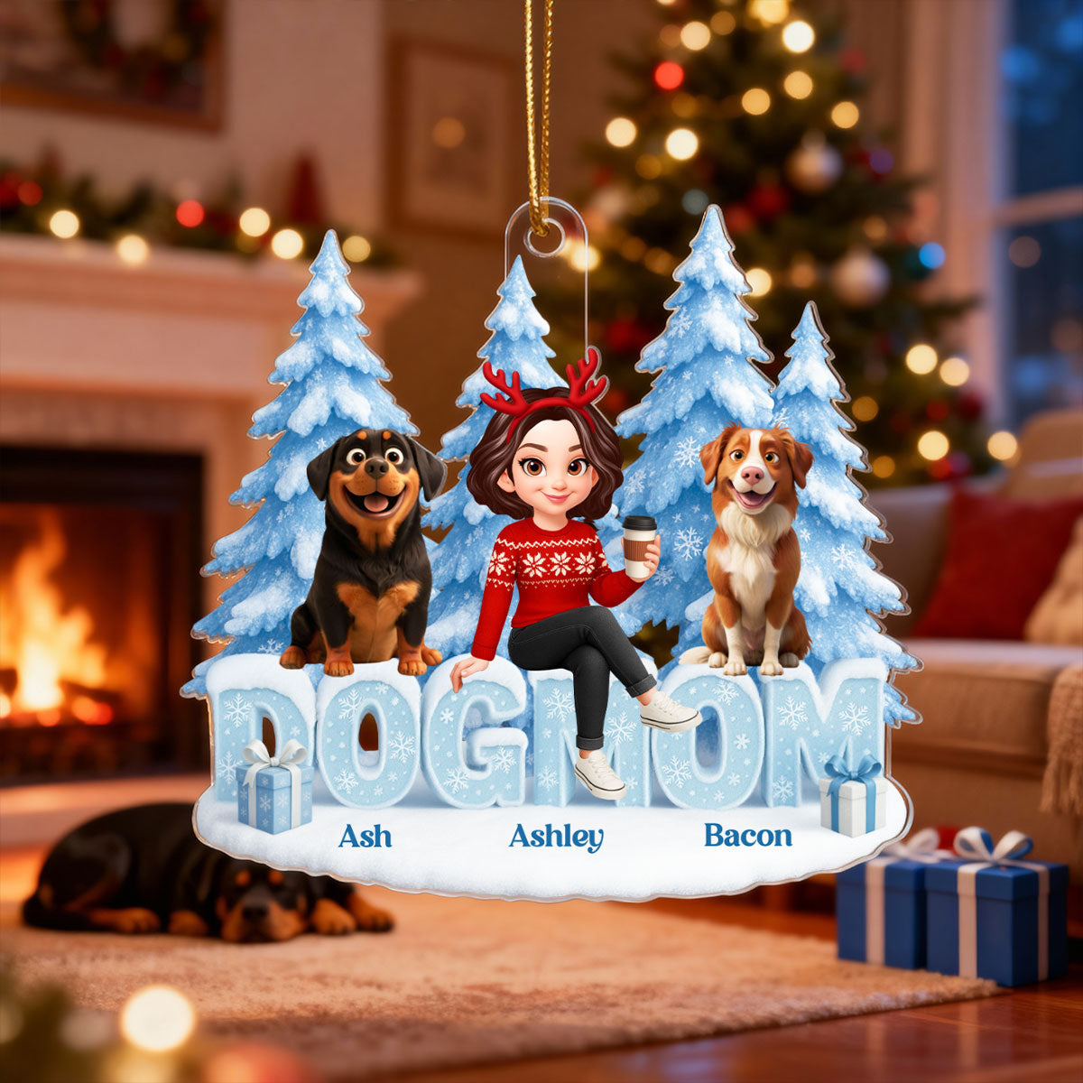 Dog Cat Mom - Personalized Acrylic Ornament - Christmas Gift for Dog Mom