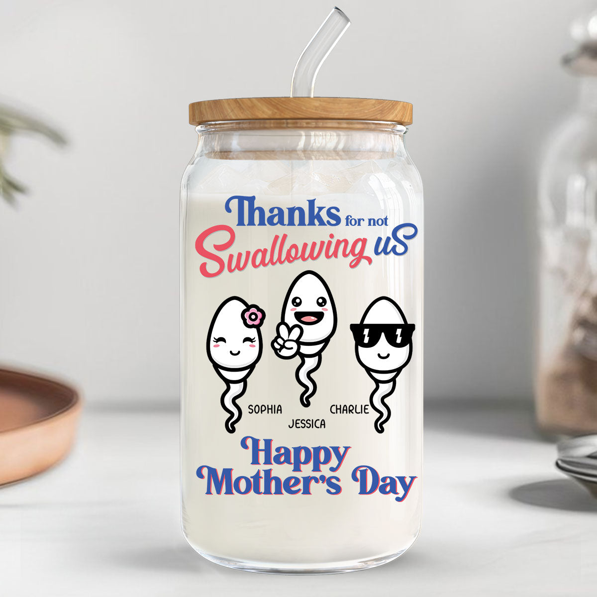 Thanks For Not Swallowing Us Funny Mother‘s Day Gift Personalized Clear Glass Can