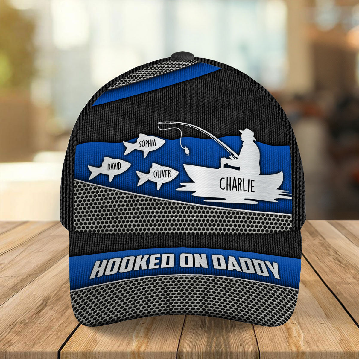 Hooked On Fishing Papa Dad Metal Printed Personalized Classic Cap