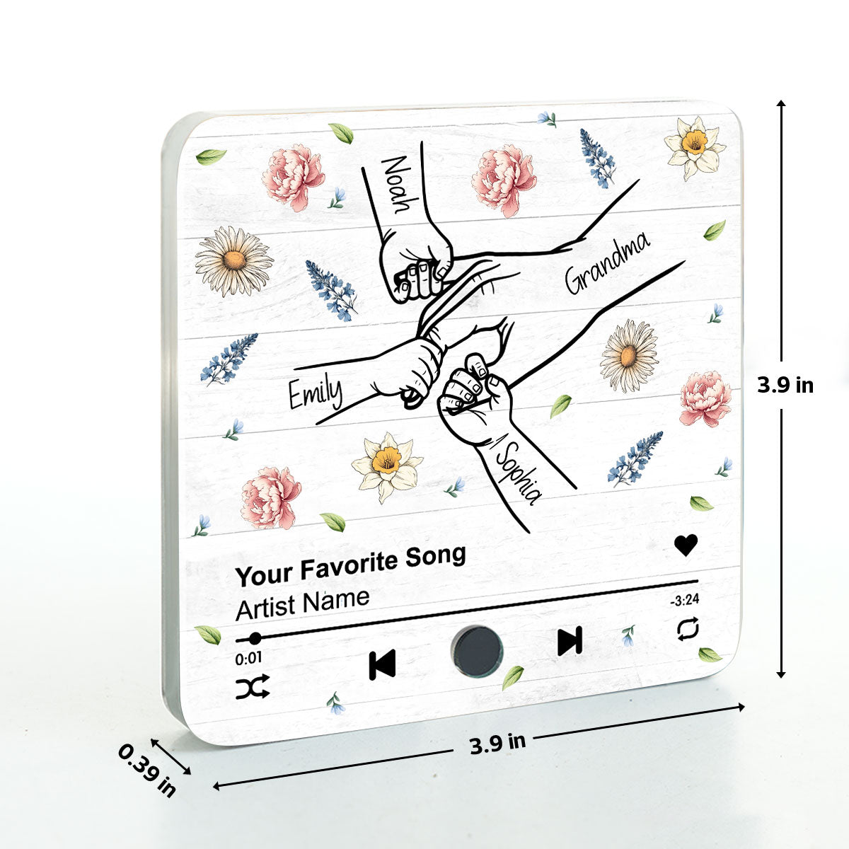 Mom Grandma And Kids Holding Hands Birth Month Flower Personalized Music Fridge Magnet, Gift for Mom