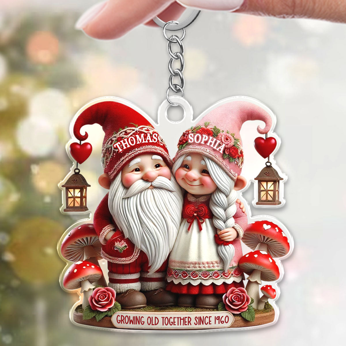 3D Effect Valentine's Gnome Couple Personalized Acrylic Keychain,  Gift For Him, For Her, Husband, Wife