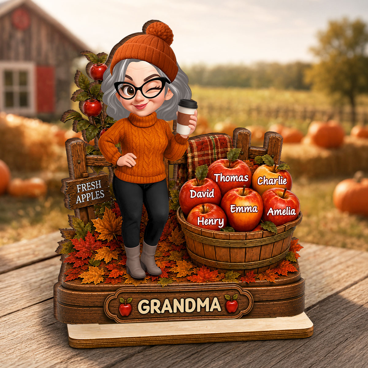 Grandma's Little Apples Fall - Personalized 2-Layered Wooden Plaque - Fall Season Decor Gift, Gift For Grandma