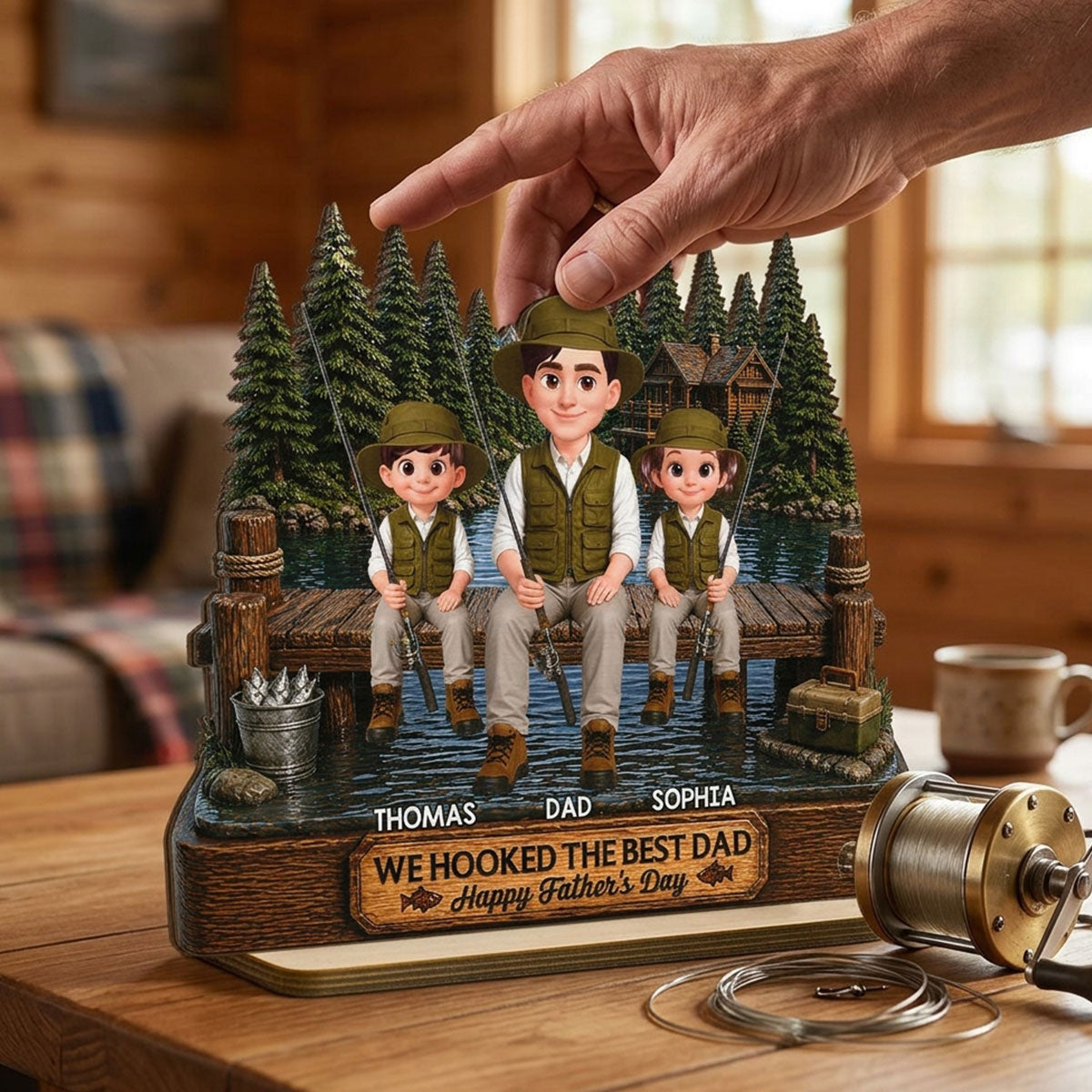 Fishing We Hooked The Best Dad - Personalized 2-Layered Wooden Plaque - Father's Day Gift For Fishing Dad, Fishing Lovers