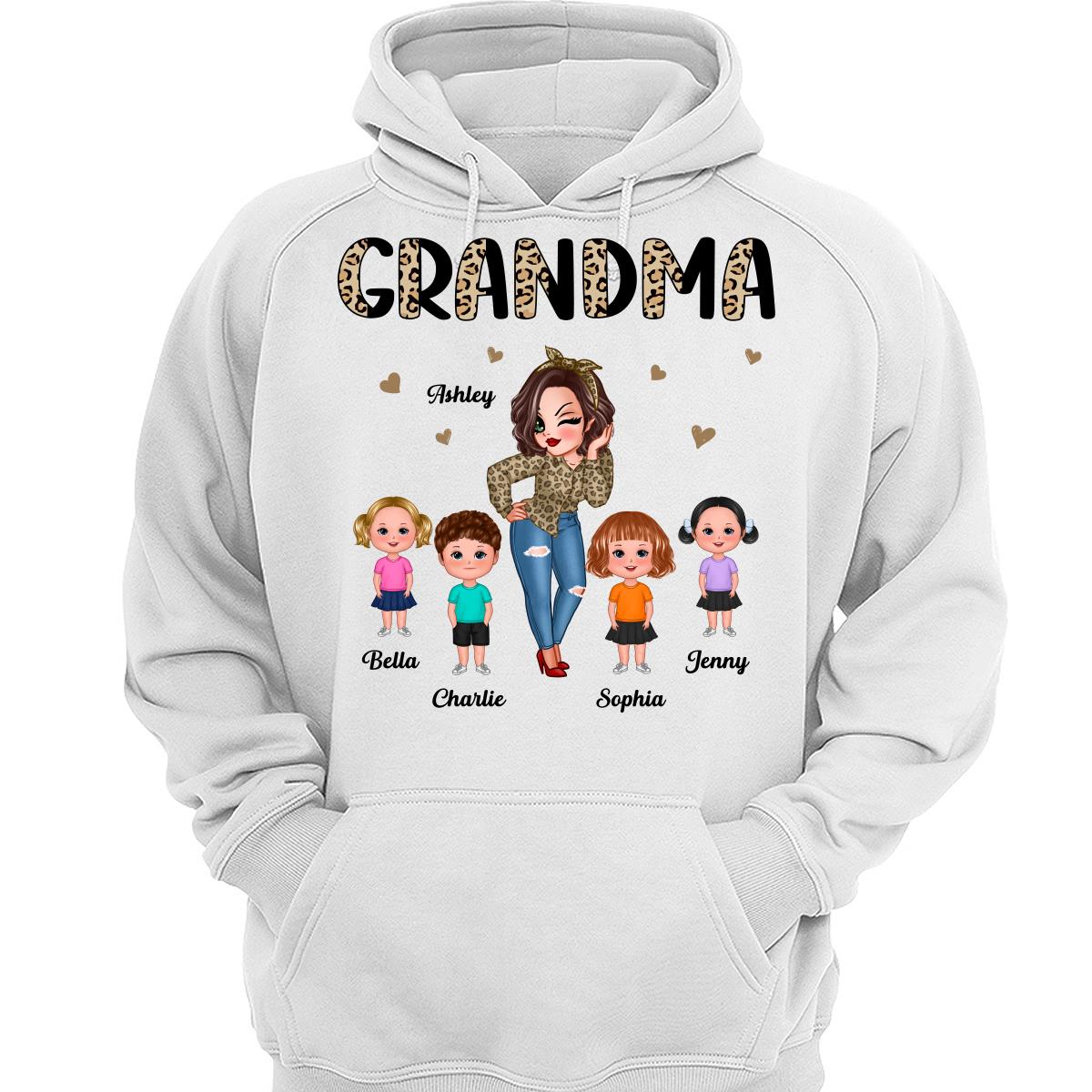 Half Leopard Pretty Grandma With Grandkids Personalized Shirt