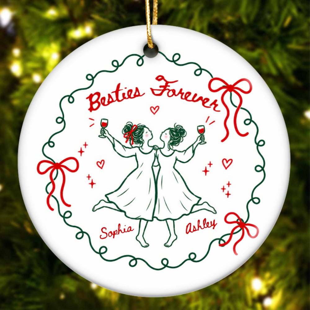 Besties Forever Celebration 2D Flat - Personalized Ceramic Ornament - Christmas Gift For Best Friends, Besties