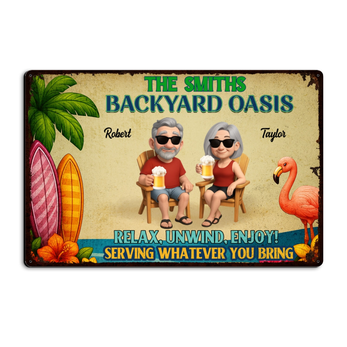 Backyard Oasis Serving Whatever You Bring, Personalized Metal Sign, Patio Decor, Pool Sign, Tiki Bar