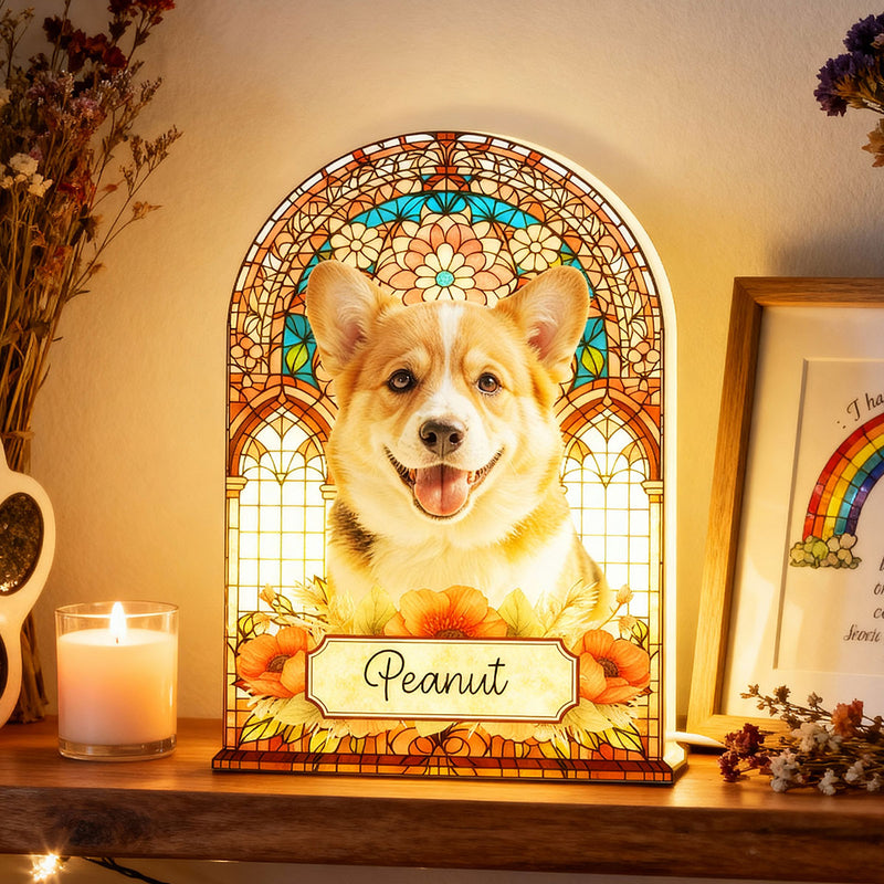 Stained Glass Pattern Pet Memorial Custom Photo - Personalized Light Box
