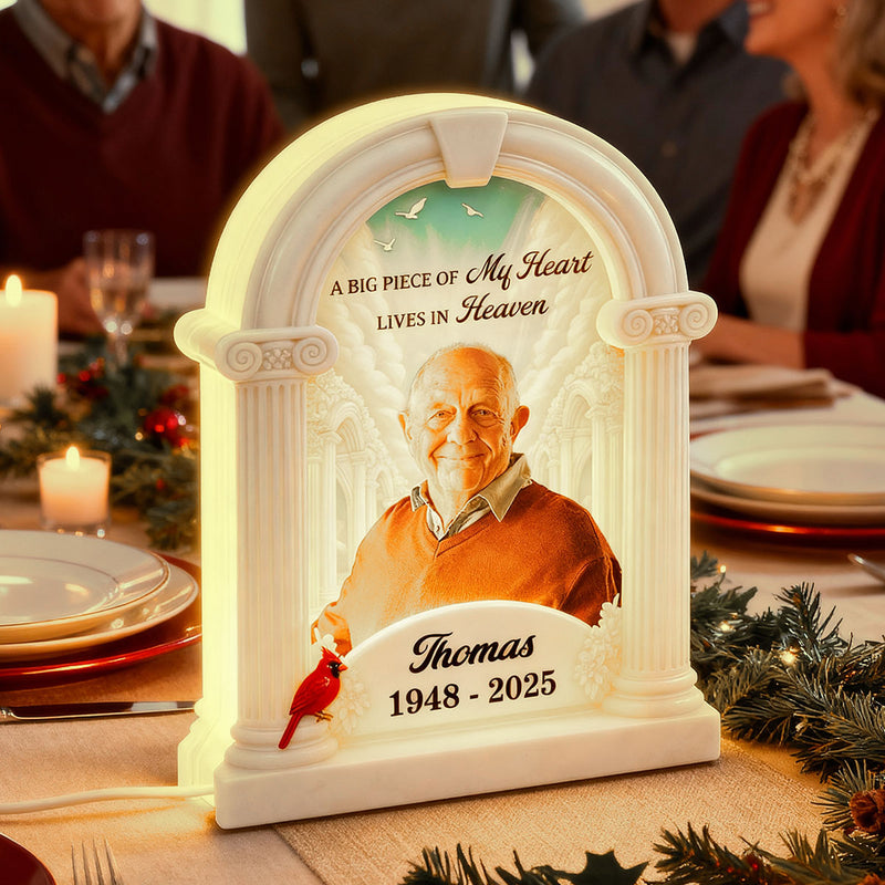 Big Piece Of My Heart Lives In Heaven Custom Photo - Personalized Light Box - Memorial Keepsake For Family