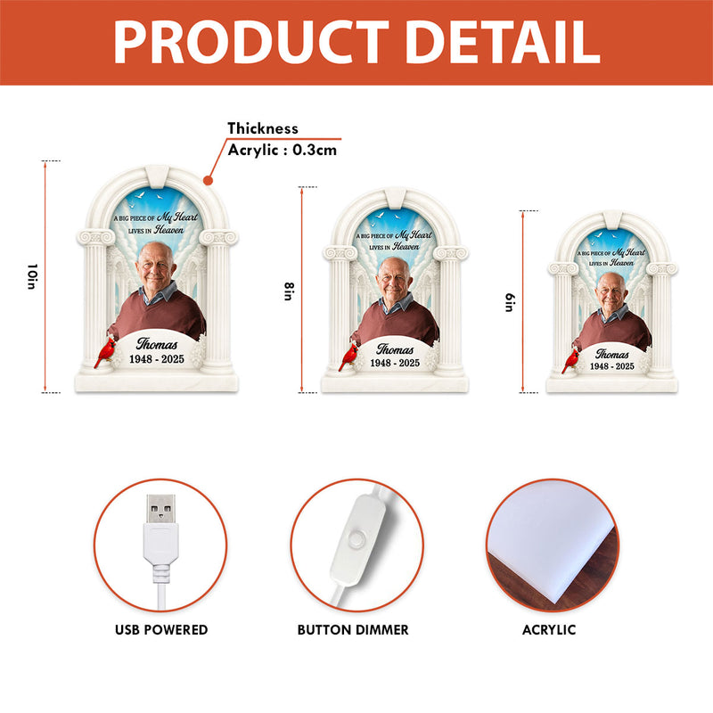 Big Piece Of My Heart Lives In Heaven Custom Photo - Personalized Light Box - Memorial Keepsake For Family