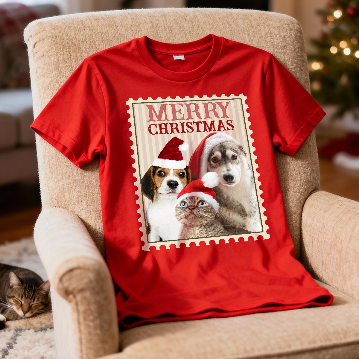Custom Photo Portrait Portage Stamp - Personalized Shirt - Christmas Gift For Dog Cat Pet Lover