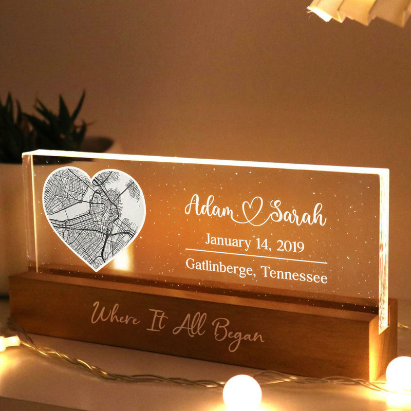 Where It All Began Couple Proposal Engagement Anniversary Acrylic LED Night Light, Personalized Couple LED Night Light, Heartfelt Keepsake For Couples