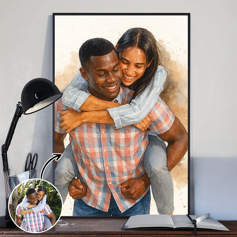 Watercolor Couple Portrait from Photo, Custom Wedding Anniversary Gift for Wife Husband Parents, Engagement Gift for Friend, Unique Wall Art