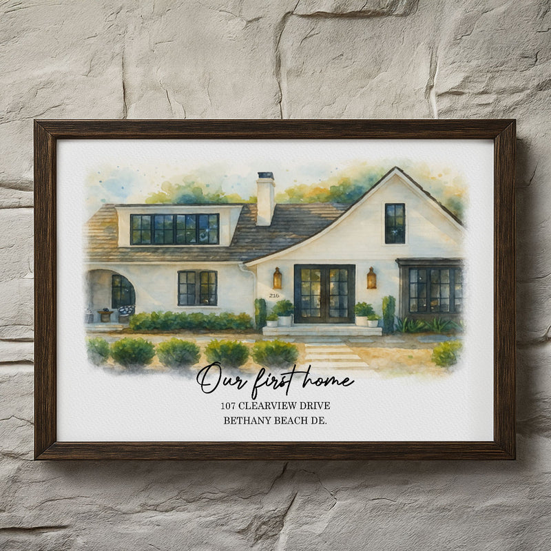 House Watercolor Portrait From Photo Personalized Poster, Housewarming Gift, Home Sweet Home, Our First Home Sign