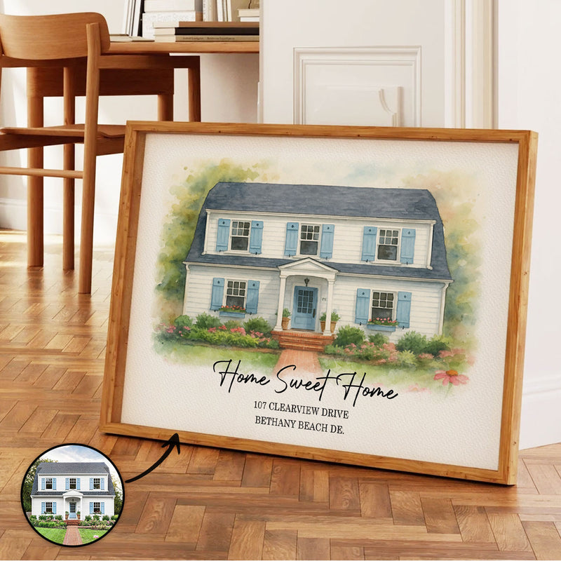House Watercolor Portrait From Photo Personalized Poster, Housewarming Gift, Home Sweet Home, Our First Home Sign