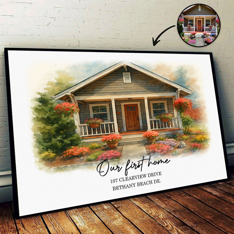 House Watercolor Portrait From Photo Personalized Poster, Housewarming Gift, Home Sweet Home, Our First Home Sign