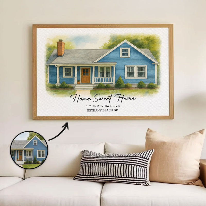 House Watercolor Portrait From Photo Personalized Poster, Housewarming Gift, Home Sweet Home, Our First Home Sign