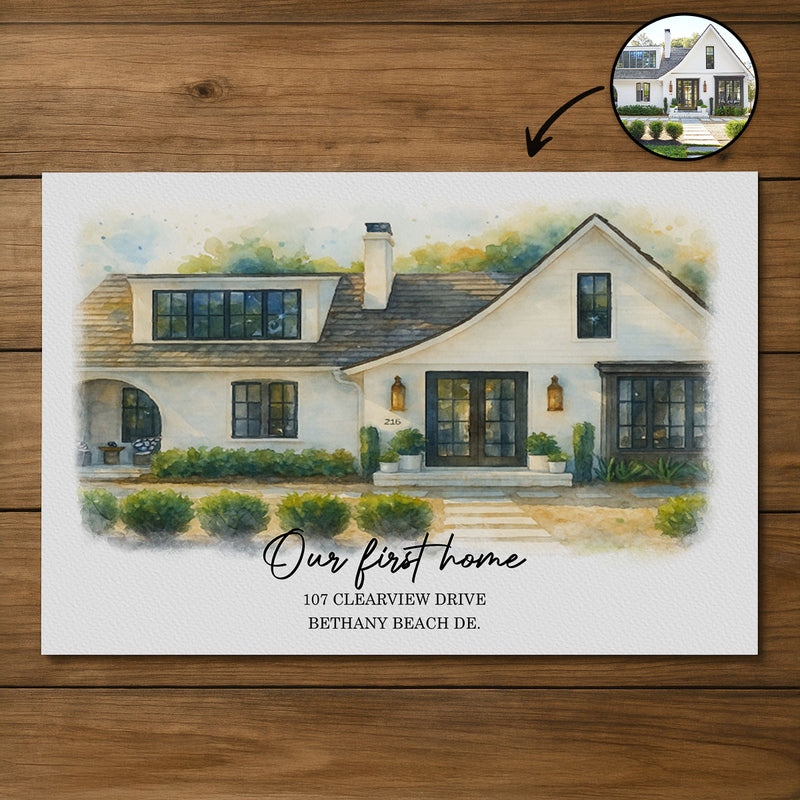 House Watercolor Portrait From Photo Personalized Poster, Housewarming Gift, Home Sweet Home, Our First Home Sign