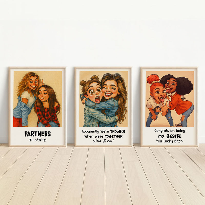 Custom Caricature Portrait from Photo Personalized Poster, Funny Gift for Couples, Friends, Pets, Family