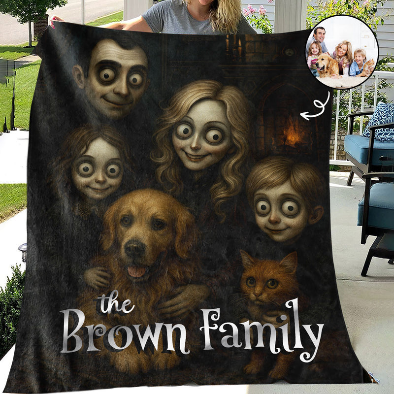 Custom Gothic Family Portrait from Photo Personalized Fleece Blanket, Halloween Decor