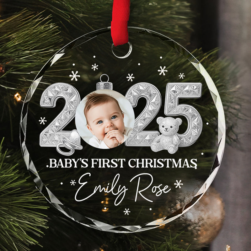 Custom Baby First Christmas Ornament 2025 Crystal Effect - Personalized Glass Ornament - Baby Keepsake Gift, Newborn Gift, Personalized Photo Ornament
