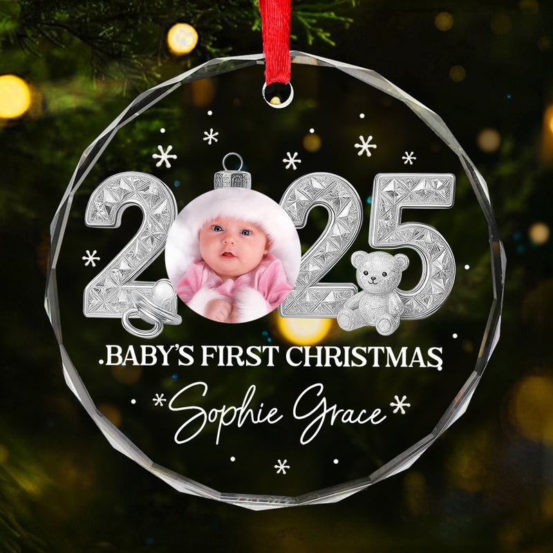 Custom Baby First Christmas Ornament 2025 Crystal Effect - Personalized Glass Ornament - Baby Keepsake Gift, Newborn Gift, Personalized Photo Ornament