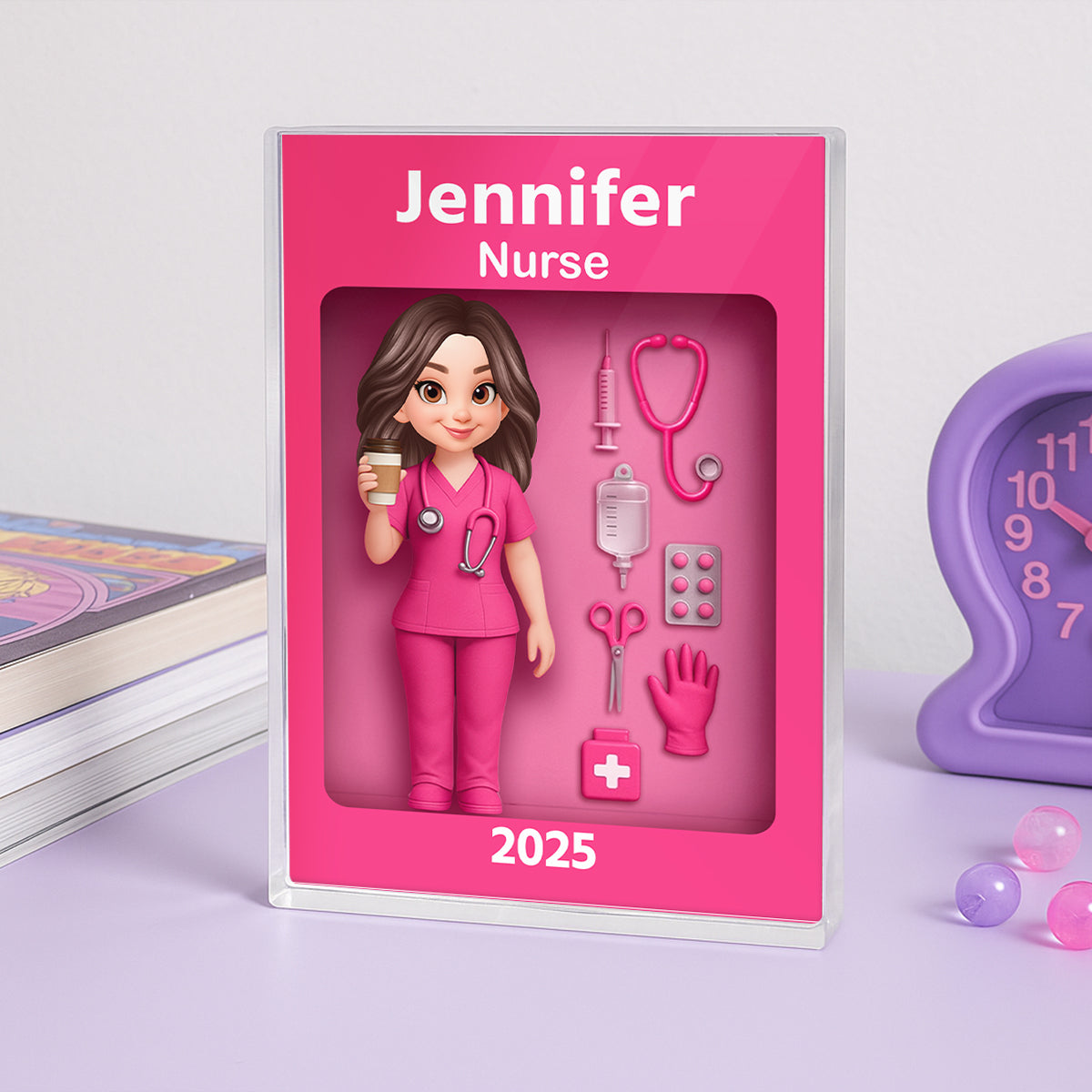 Nurse Action Figure 3D Effect Personalized Acrylic Block Plaque, Special Gift For Nurse, For Co-workers