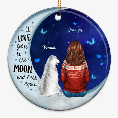 Love To The Moon Dog Mom Personalized Circle Ornament
