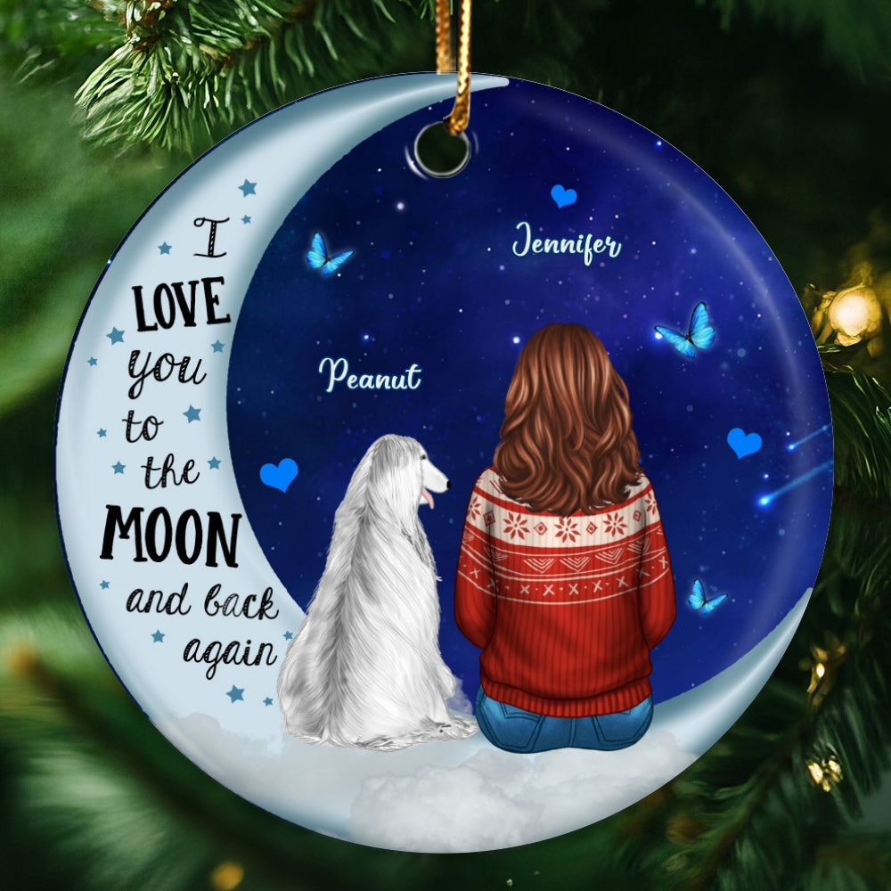 Love To The Moon Dog Mom Personalized Circle Ornament