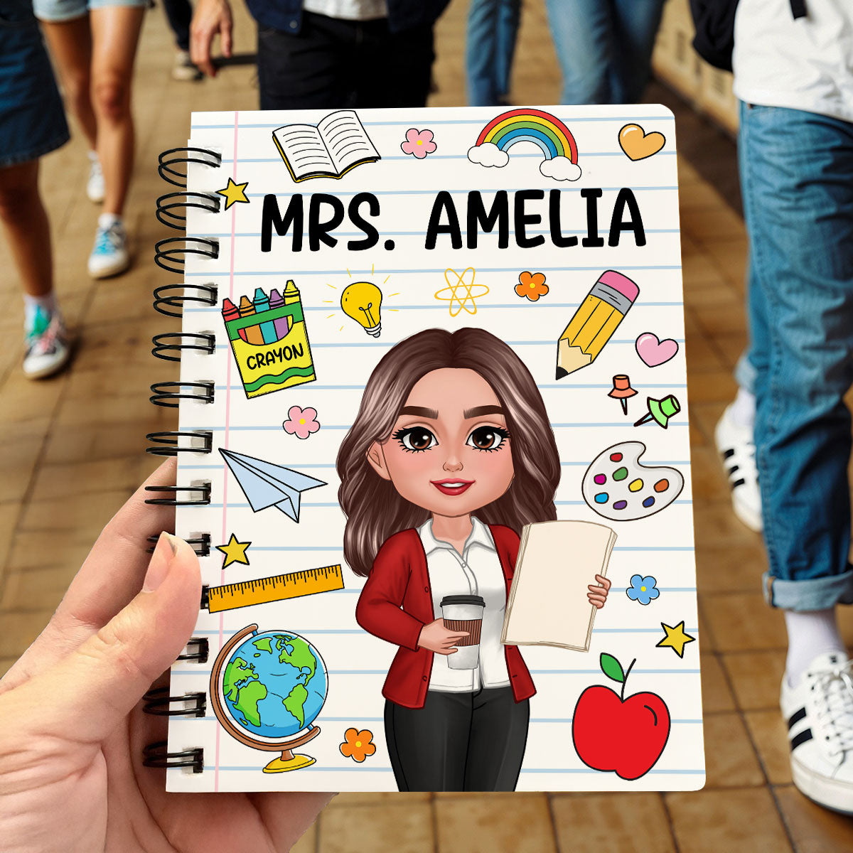 School Things Notebook Page Teacher Name Personalized Spiral Notebook Journal, Back To School Stationery