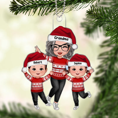 Happy Christmas Doll Grandma Grandkids Gift For Grandma Granddaughter Grandson Personalized Acrylic Ornament
