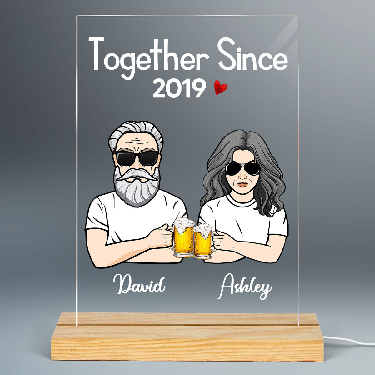 Front View Couple  Anniversary Gift For Him Gift For Her Personalized Rectangle Acrylic Plaque LED Lamp Night Light