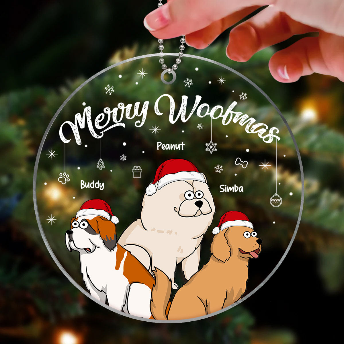 Funny Dogs Cartoon Peeking Christmas Personalized Acrylic Ornament