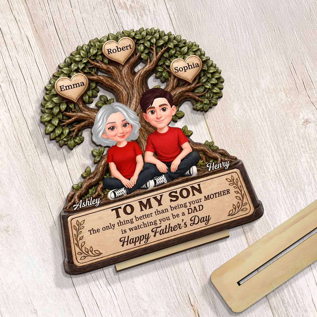 To My Son Watching You Be A Dad From Mom - Personalized 2-Layered Wooden Plaque - Father's Day Gift For Son