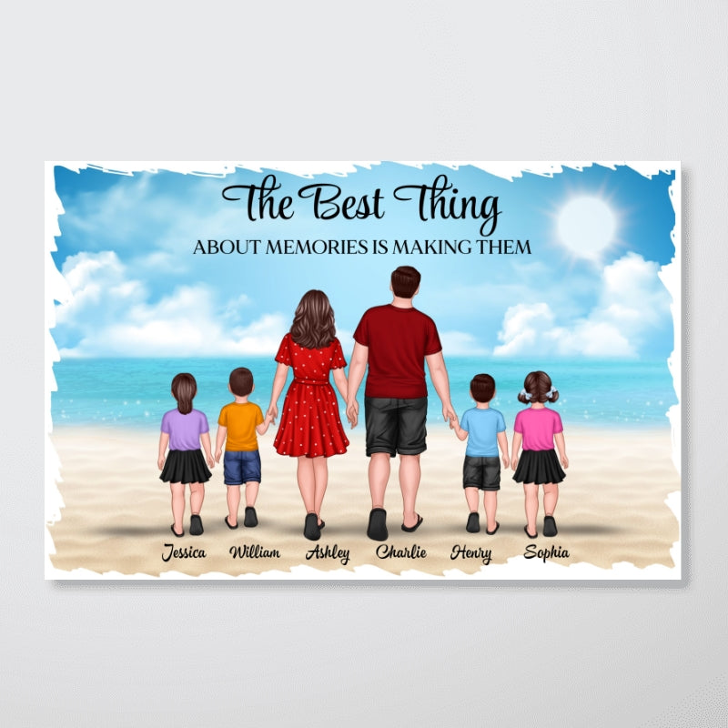 Family Walking On The Beach Back View Personalized Horizontal Poster