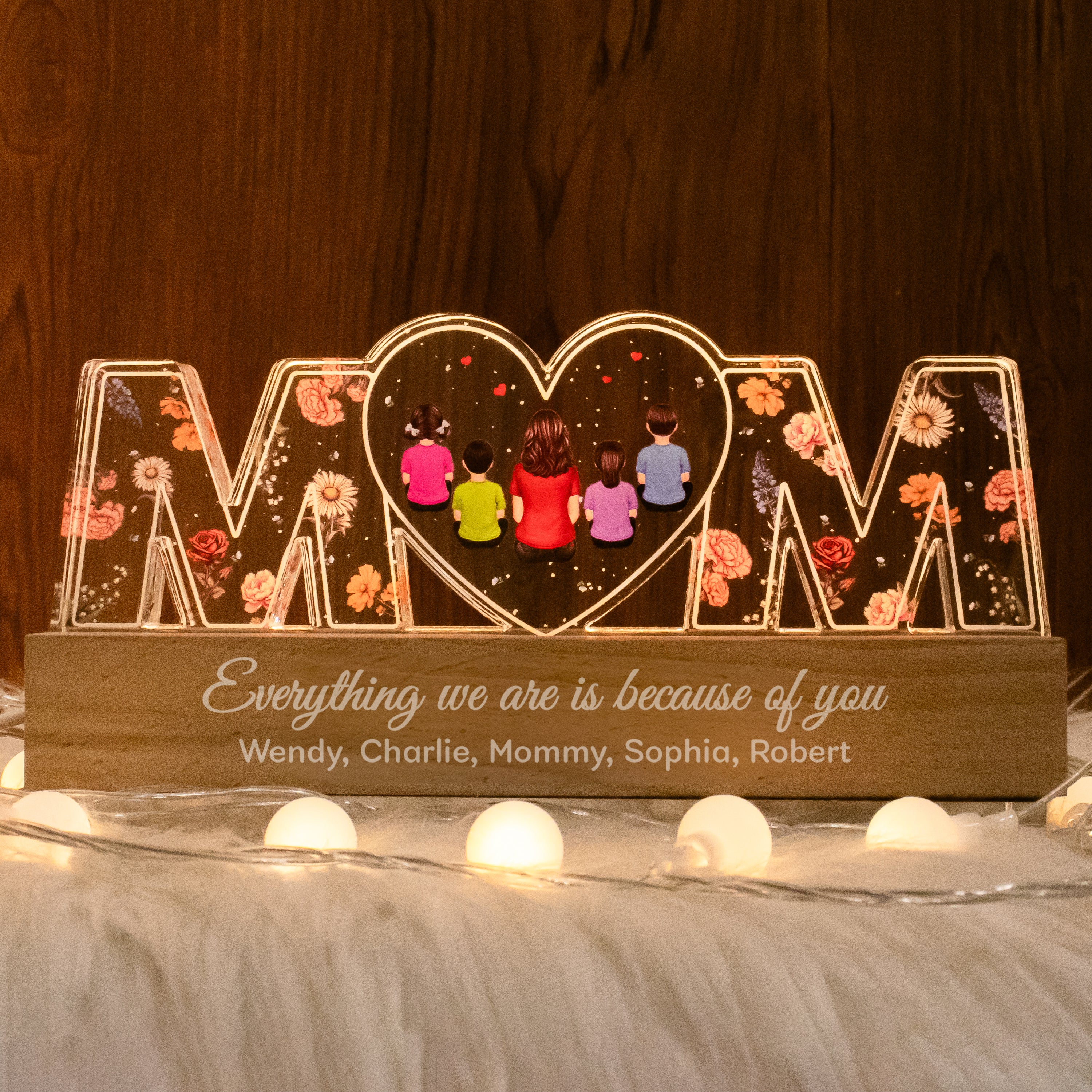 Mom Everything I Am Is Because Of You Personalized LED Night Light, Birth Month Flower, Gift For Mom, Grandma