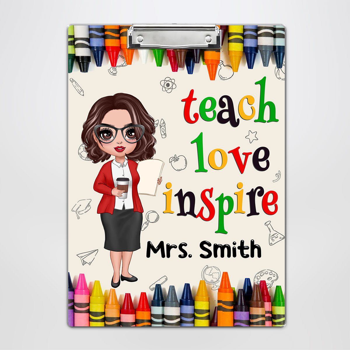 Teacher Teach Love Inspire Personalized Acrylic ClipBoard, Gift For Teacher