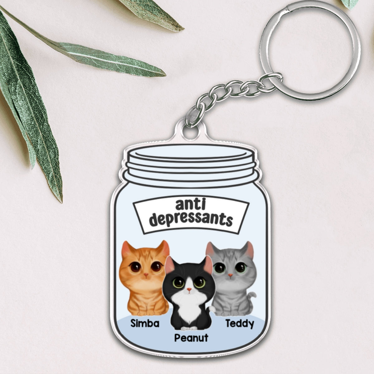 Antidepressant Watercolor Cute Cats Personalized Acrylic Keychain