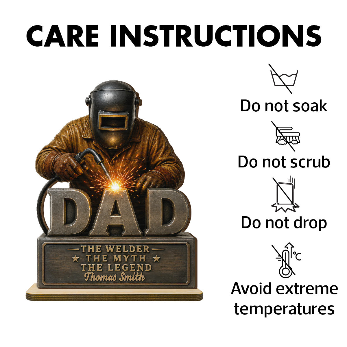 Welder Dad The Man The Myth - Personalized 2-Layered Wooden Plaque -  Gift For Welders, Metal Worker Mechanic Welding Dad, Husband