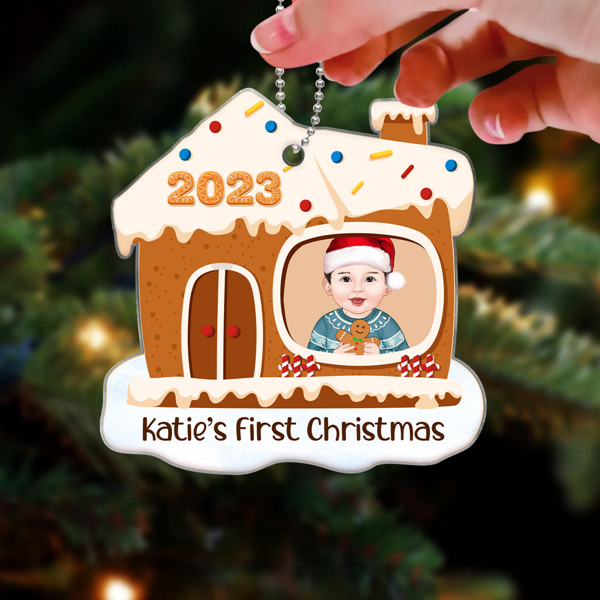 Baby First Christmas Gingerbread House Personalized Acrylic Ornament