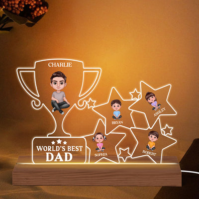 World‘s Best Dad Trophy And Stars Personalized Warm Acrylic Custom Shape LED Night Light